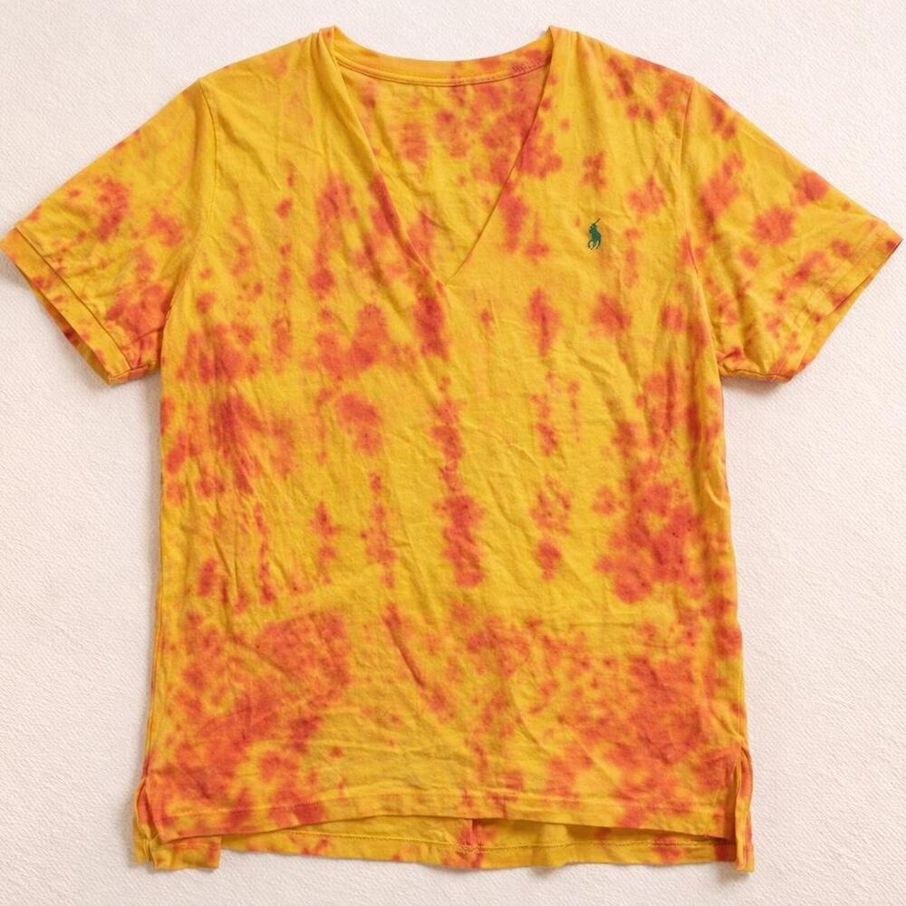 Raw edges oversized ralph lauren‎ upcycled v-neck edgy artsy art to wear tie dye